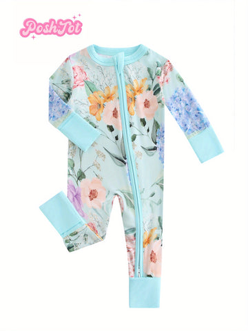 POSHTOT Floral Bamboo Baby Romper – Soft, Breathable & Eco-Friendly Newborn Footie Flower Bamboo Boutique Romper with Two-way Zip-up One PIece