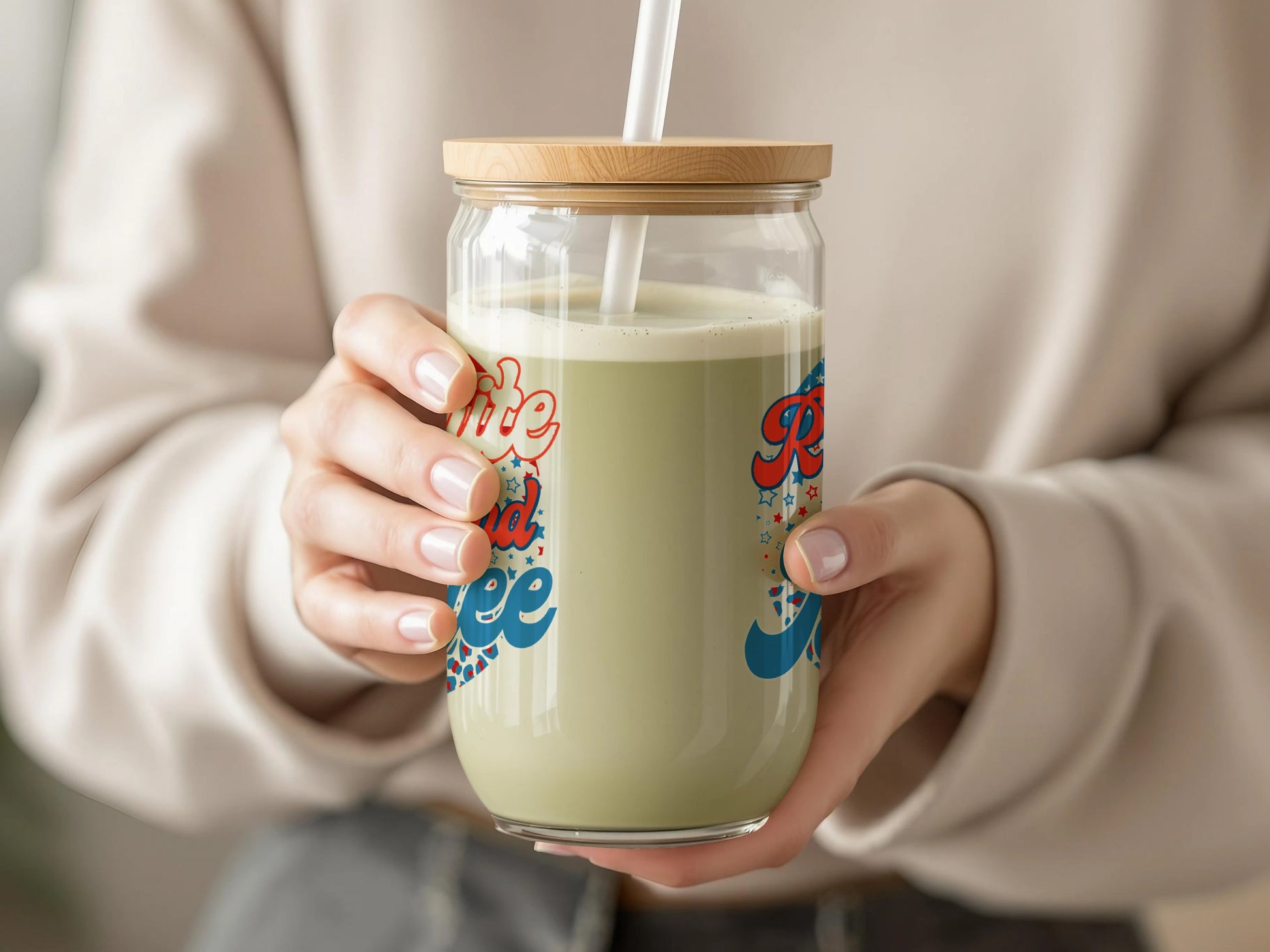 Retro Inspired Iced Coffee Glass with Bamboo Lid product