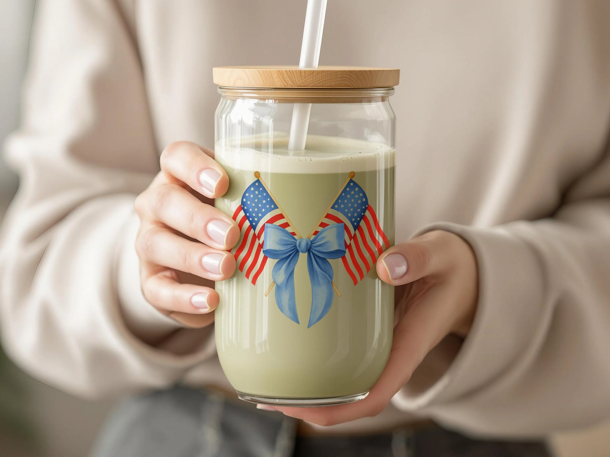 Patriotic American Flag Double Bun Milk Jar product