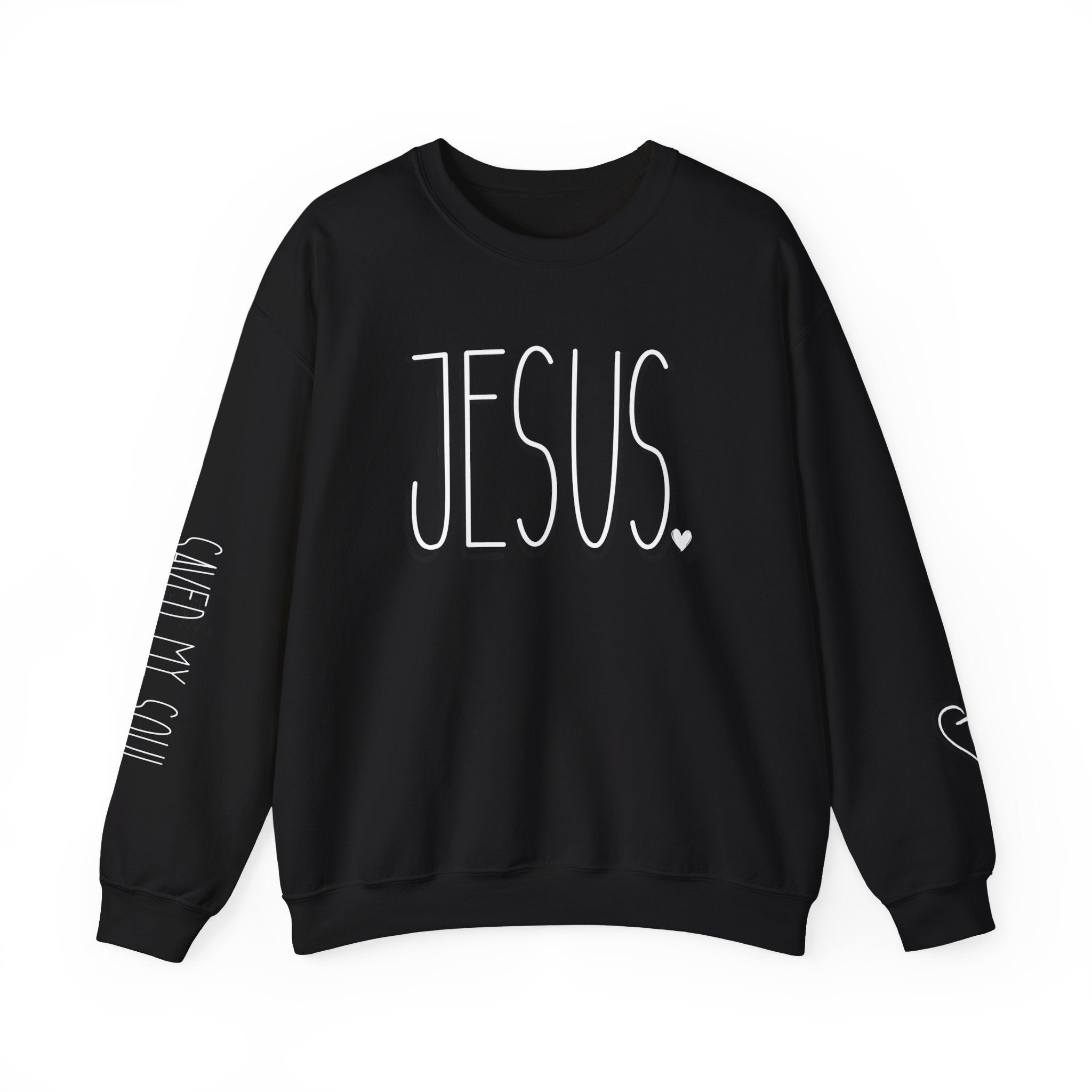 Jesus Saved My Soul Unisex Sweatshirt with Sleeve design, Faith Based Sweatshirt,  Jesus Saved My Soul Shirt, Heart and Cross on sleeve