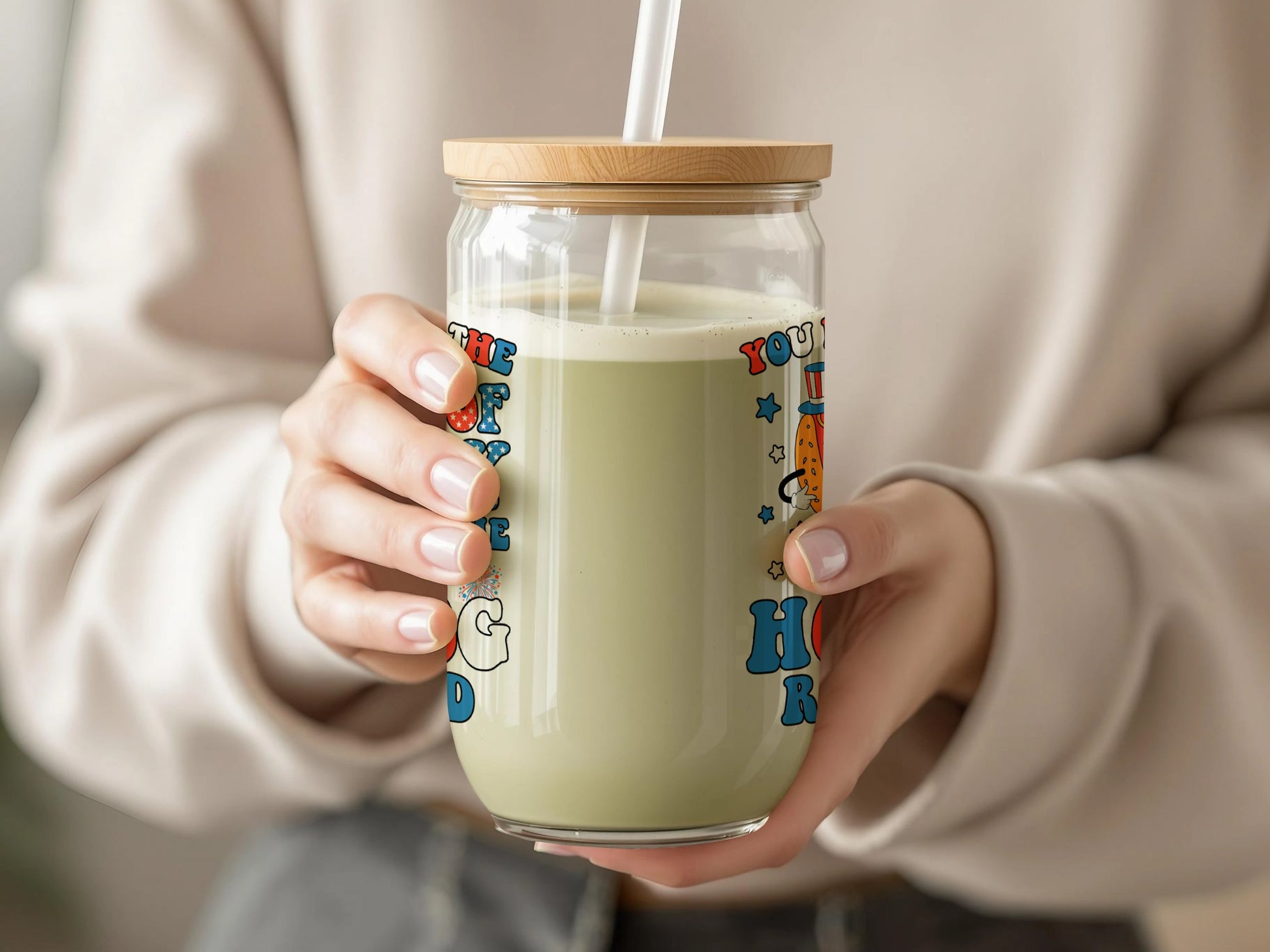 Colorful Design Bamboo Lid Glass Tumbler product