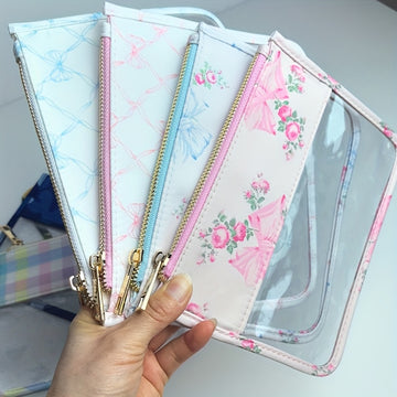 New Nylon Mini Makeup Bag - Bow printing Transparent Flat Bag - Outdoor Travel Wash Bag - Mini Cute Clear Storage Bag - Snacks Storage Bag - File Bag - Rainbow Checkered Fashion Bag - DIY Design Possible Organizer for women
