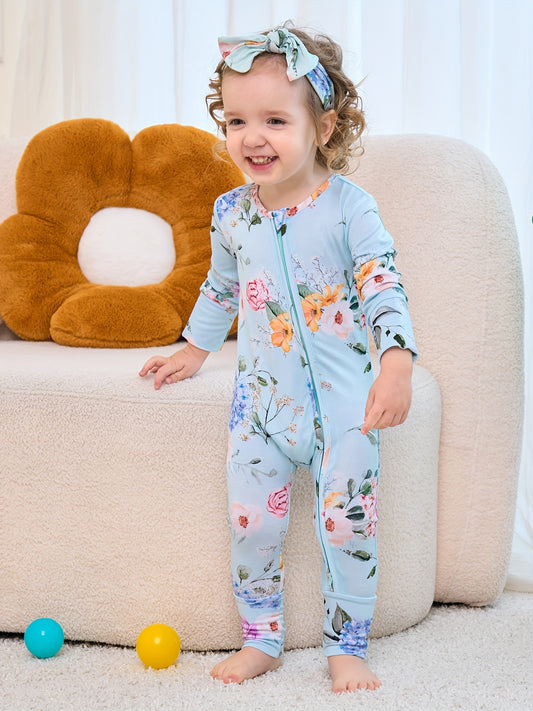 POSHTOT Floral Bamboo Baby Romper – Soft, Breathable & Eco-Friendly Newborn Footie Flower Bamboo Boutique Romper with Two-way Zip-up One PIece