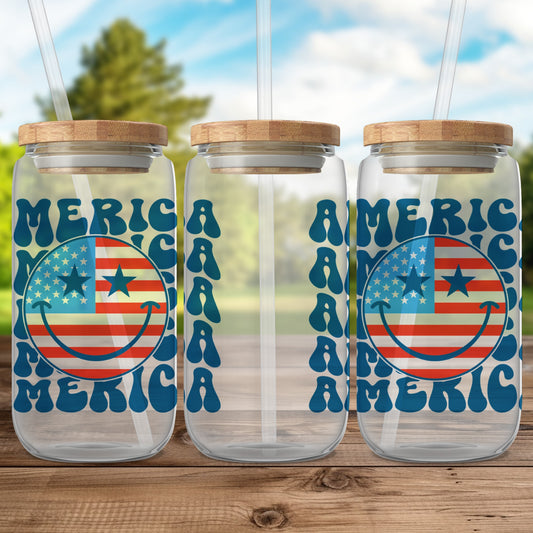 American Flag Smiley Face Glass Container product