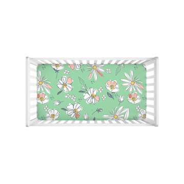 Mint Green Whimsical Floral Crib Sheet | Vintage Charm 🌿🌸, floral nursery sheet