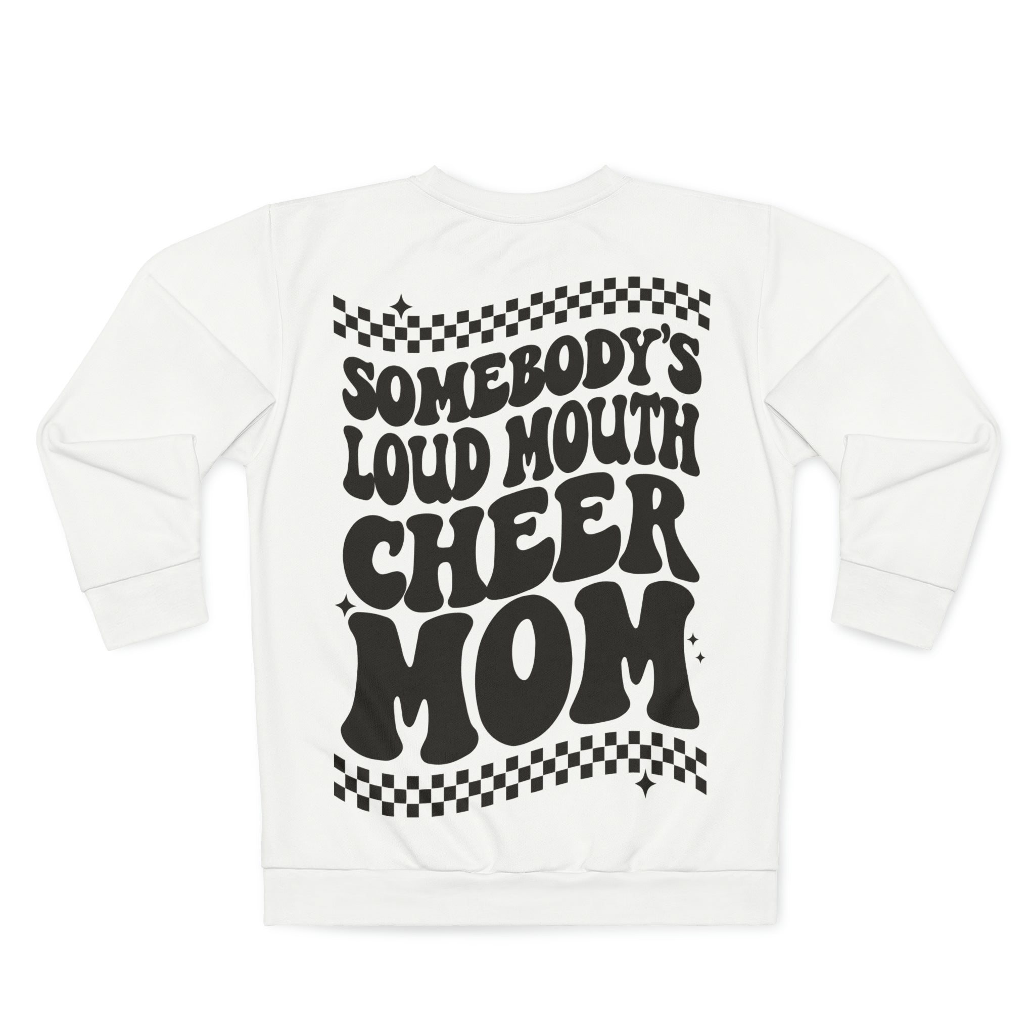 Loud Mouth Cheer Mom Shirt,  Front and Back Design, Retro Groovy Competition Cheer Mom, Aesthetic Unisex Heavy Blend™ Crewneck