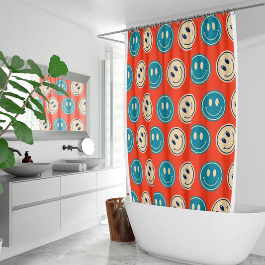 Retro Smiley Face Quick-drying Shower Curtain, Retro Decor, College Decor,