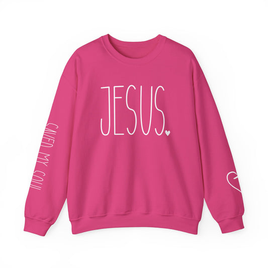 Jesus Saved My Soul Unisex Sweatshirt with Sleeve design, Faith Based Sweatshirt,  Jesus Saved My Soul Shirt, Heart and Cross on sleeve