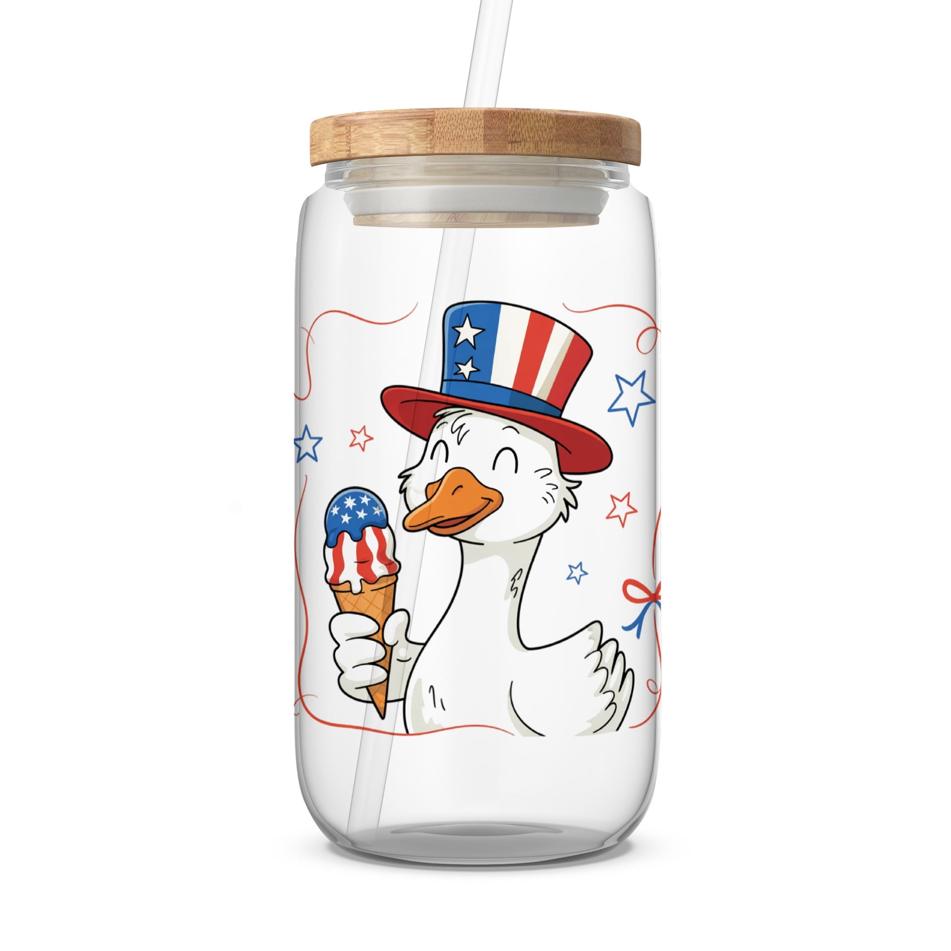 Fun Patriotic Duck Design Glass Jar for Beverages product