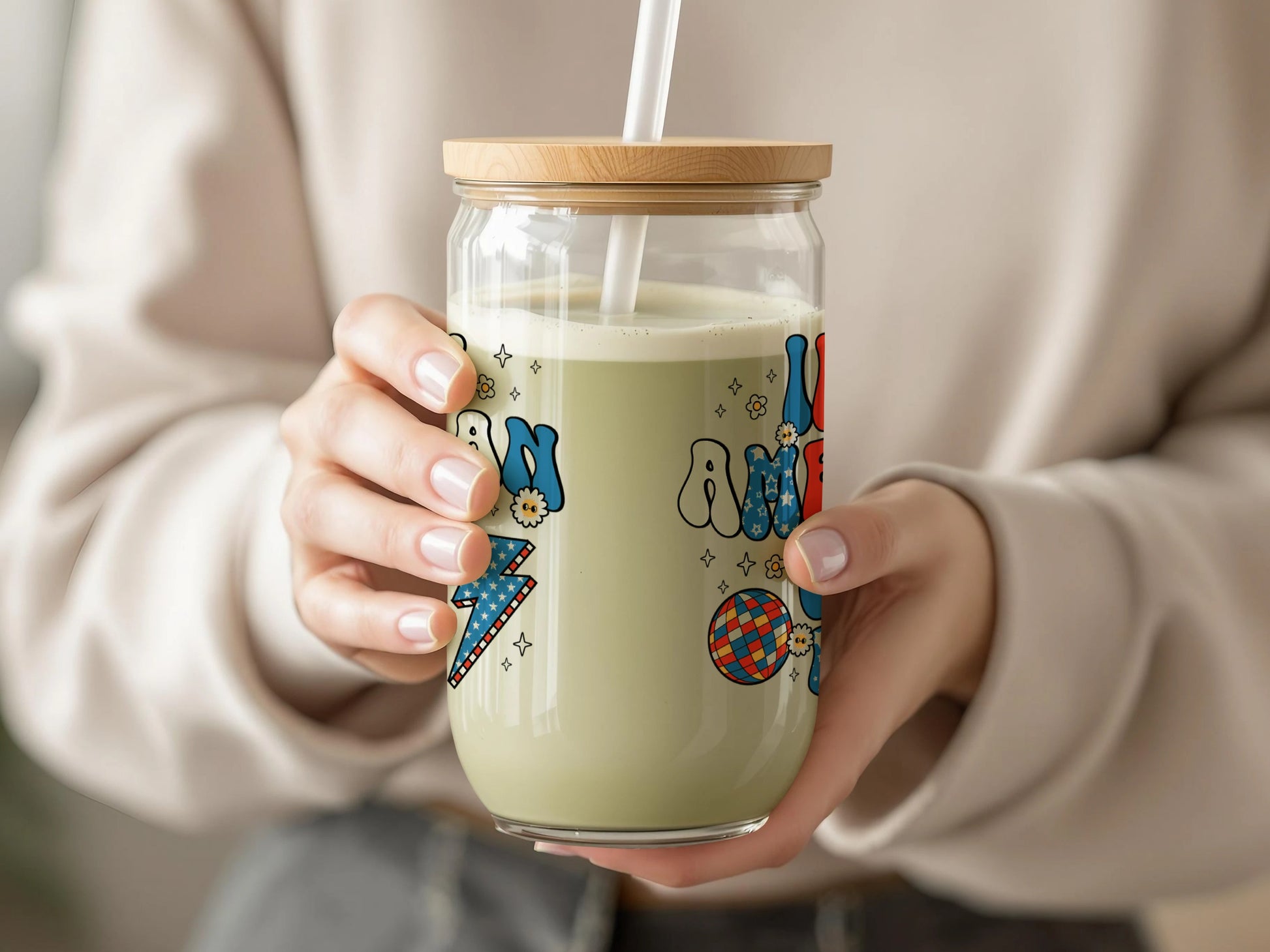 Cute Cartoon Pattern Glass Drinking Jar product