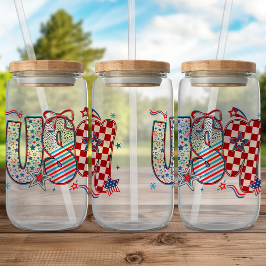 USA Patriotic Themed Glass Tumbler product