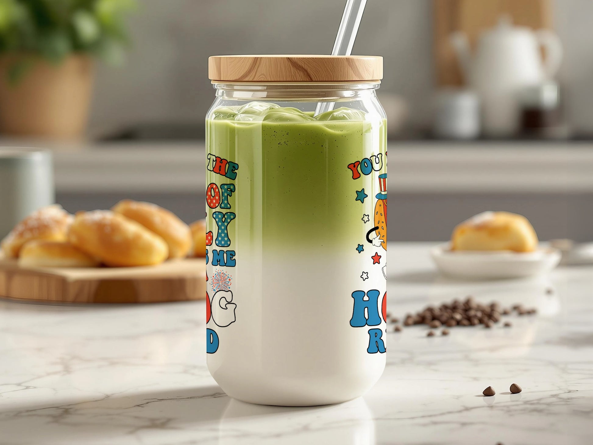 Colorful Lettering Glass Iced Beverage Drinking Jar product