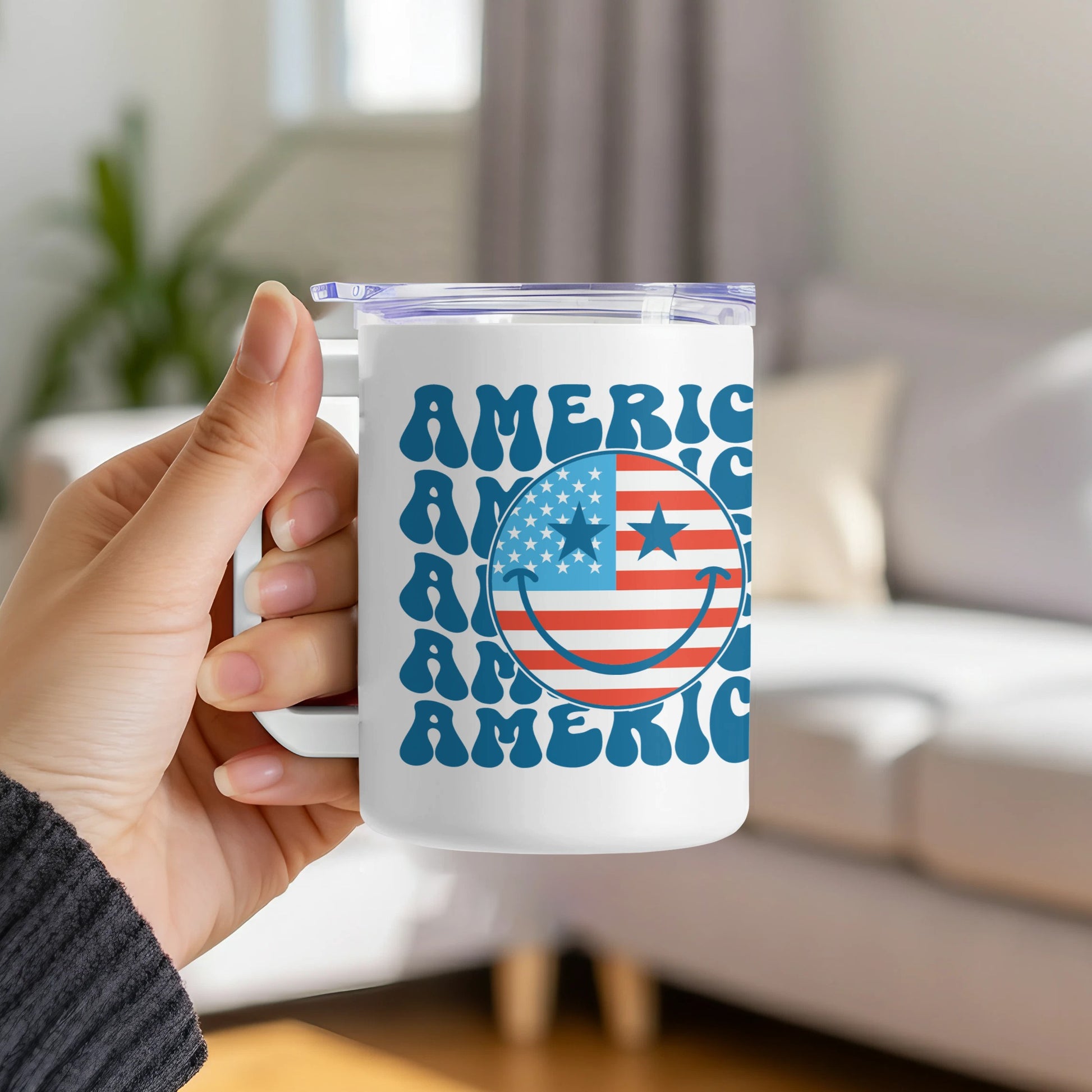 America Smile Face White Ceramic Mug product