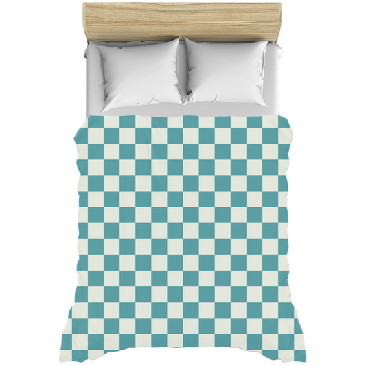 Green Retro Checkered Duvet Covers, Dorm Room Duvet Cover, Retro Bedroom Decor