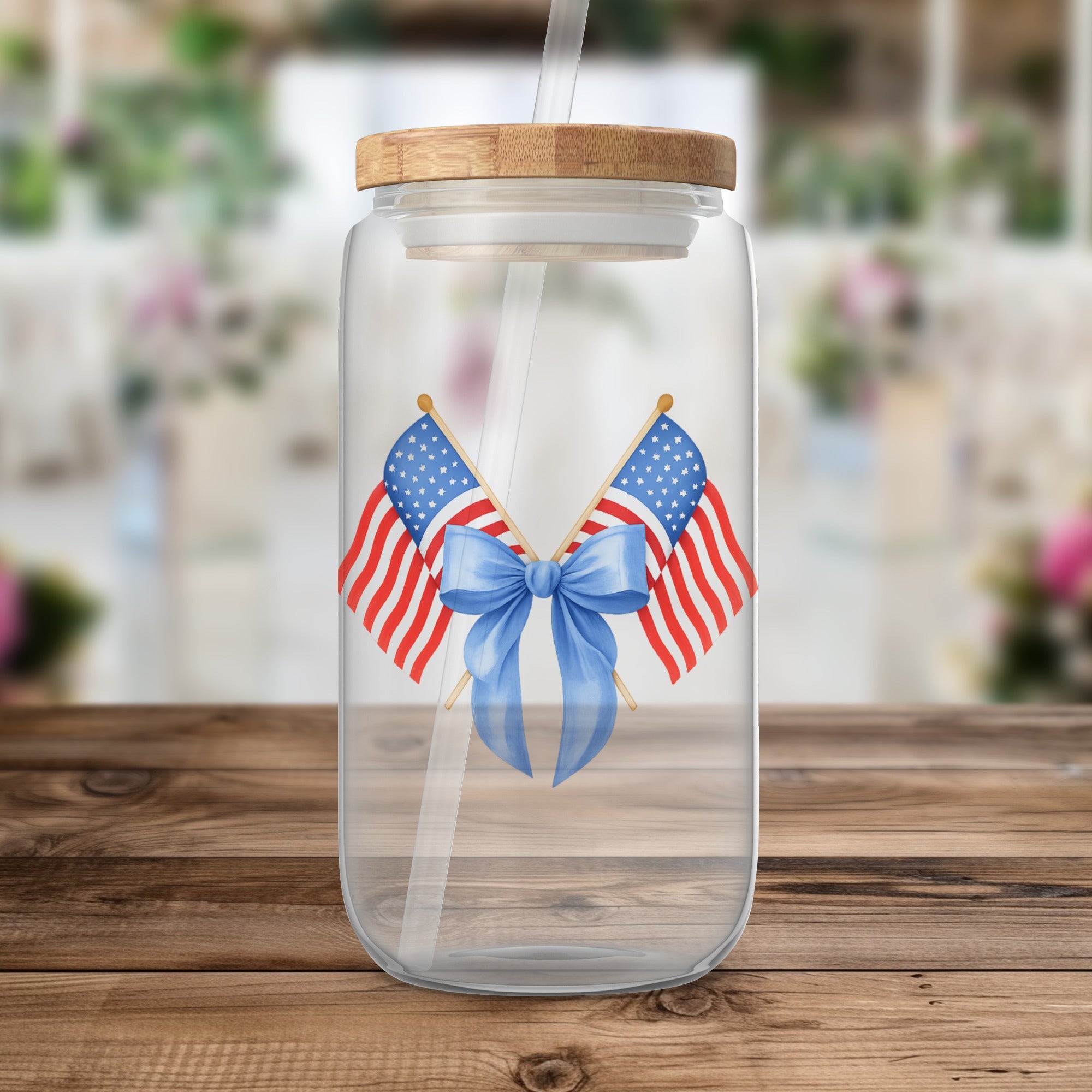 Patriotic American Flags and Bow Beverage Jar product