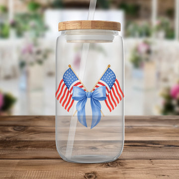 Patriotic American Flags and Bow Beverage Jar product