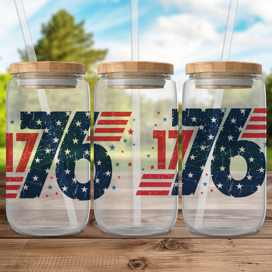 Vintage 1776 Patriotic Glass Drinking Jar product