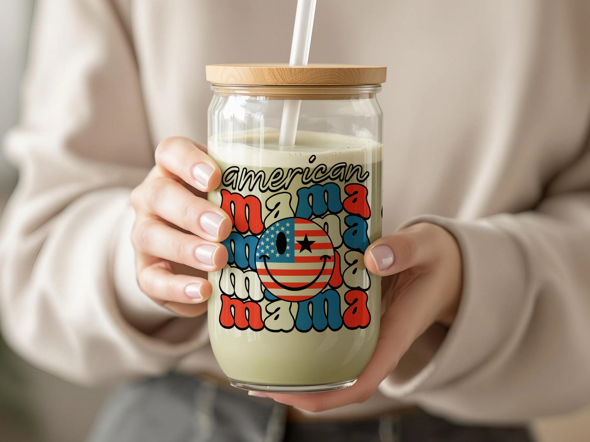 American Mama Large Glass Jar With Straw Product