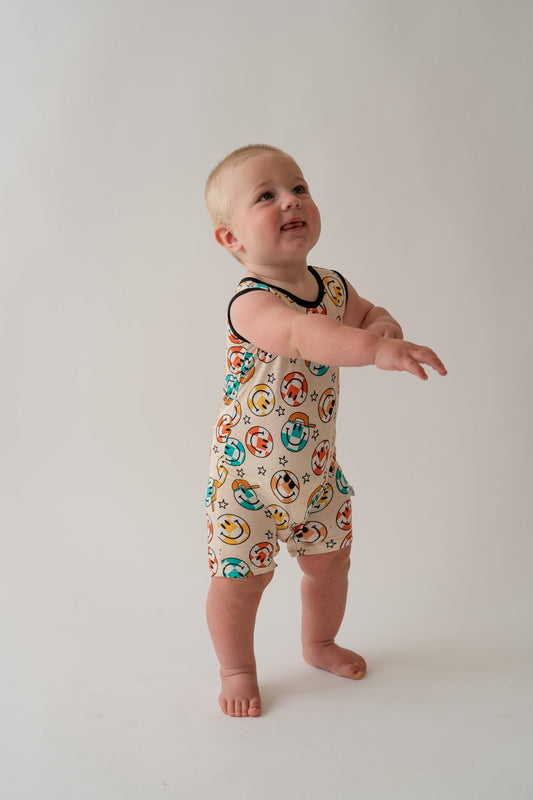 Smiley Check Shorty Tank Romper