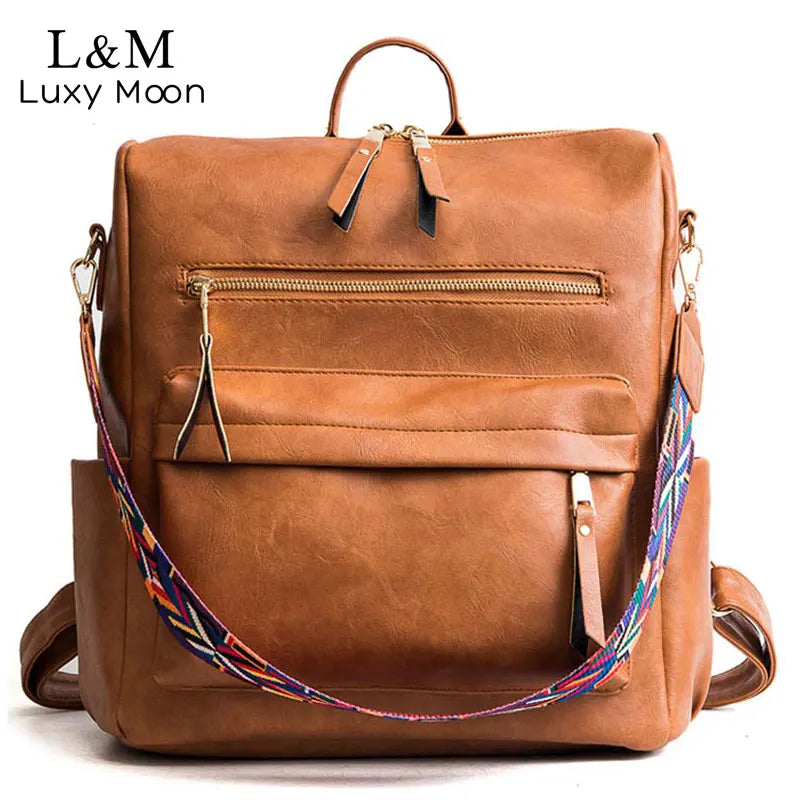 Retro Large Backpack Women PU Leather Rucksack Women's Knapsack Travel Backpacks Shoulder School Bags Mochila Back Pack XA96H