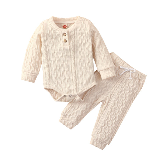 Lioraitiin 0-24M Baby Girl Romper Tops Pants Suit Newborn Infant Long Sleeve Round Neck Button Sweater Knitting Trousers