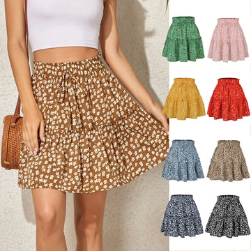 2023 Hot Sexy Ins Women's High Waist Fashion Printed Skirt Bohemian Style Small Floral A-line Female Mini Skirts Womens