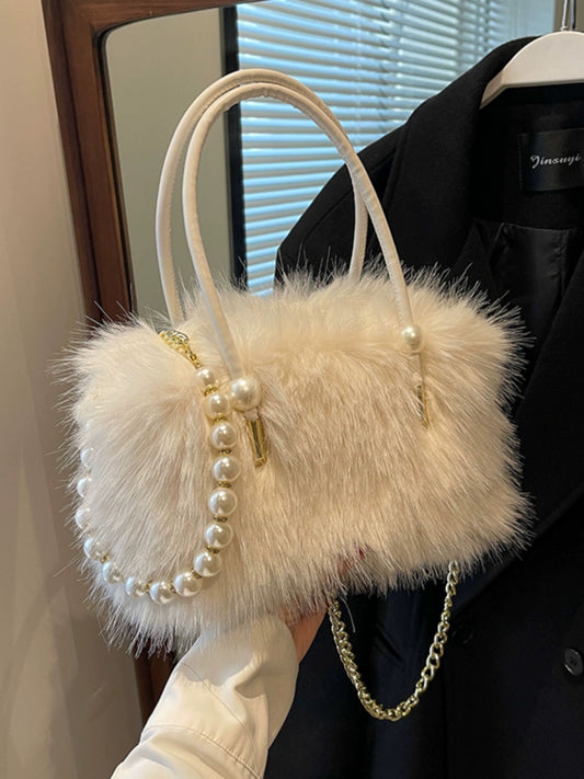 Autumn and Winter Plush Satchel Socialite Bag Female 2023 New Fancy Pearl Chain Bag Shoulder Cross Body Fur Bag