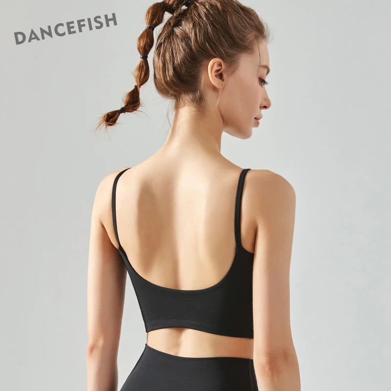 DANCEFISH Basic Top Deep U Beautiful Back Sportwear Removable Pads Low Intensity Daily Wear Outdoor Fitness Women Yoga Bra