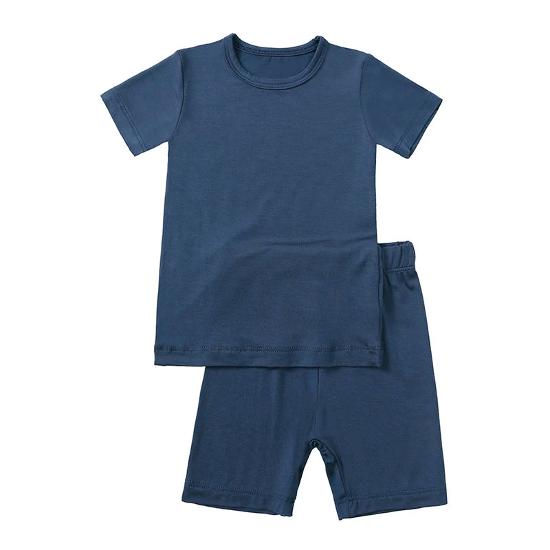 2025 Bamboo Fiber Toddler Kids Pajamas Clothes Solid Hight Elasticity Breathable Sleepwear Set For 9M-7T Boy Girl Loungewear