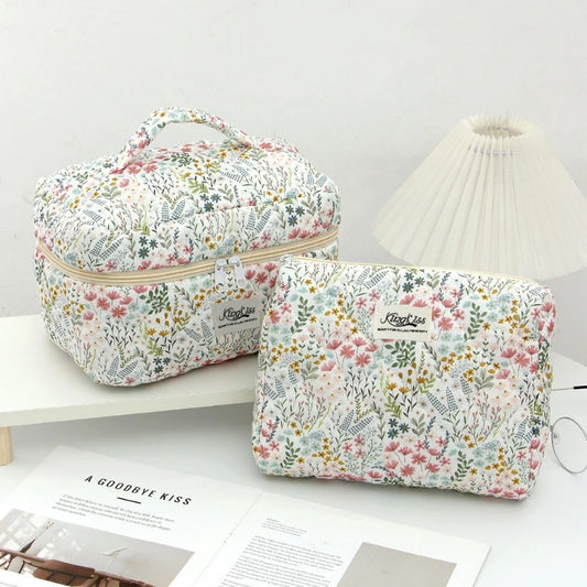 Flower Print Women Fashion Cosmetic Bag Large Capacity Travel Organizer Makeup Toiletry Pouch Handbag Portable Ladies Tote Bag