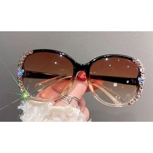 Shiny Rhinestone Sunglasses Oversized UV Protection Sun Protection Sun Glasses Eyewear for Street, Travel, and Beach for Women