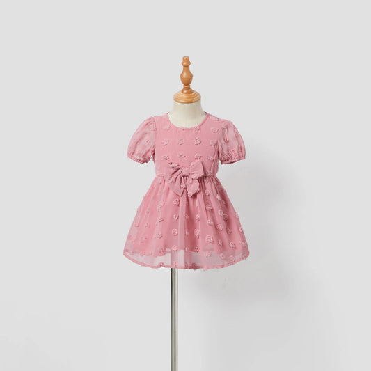 PatPat Family Matching Colorblock Shirt and Pink Swiss Dot Wrap Front Ruffled Hem Belted Dress Sets