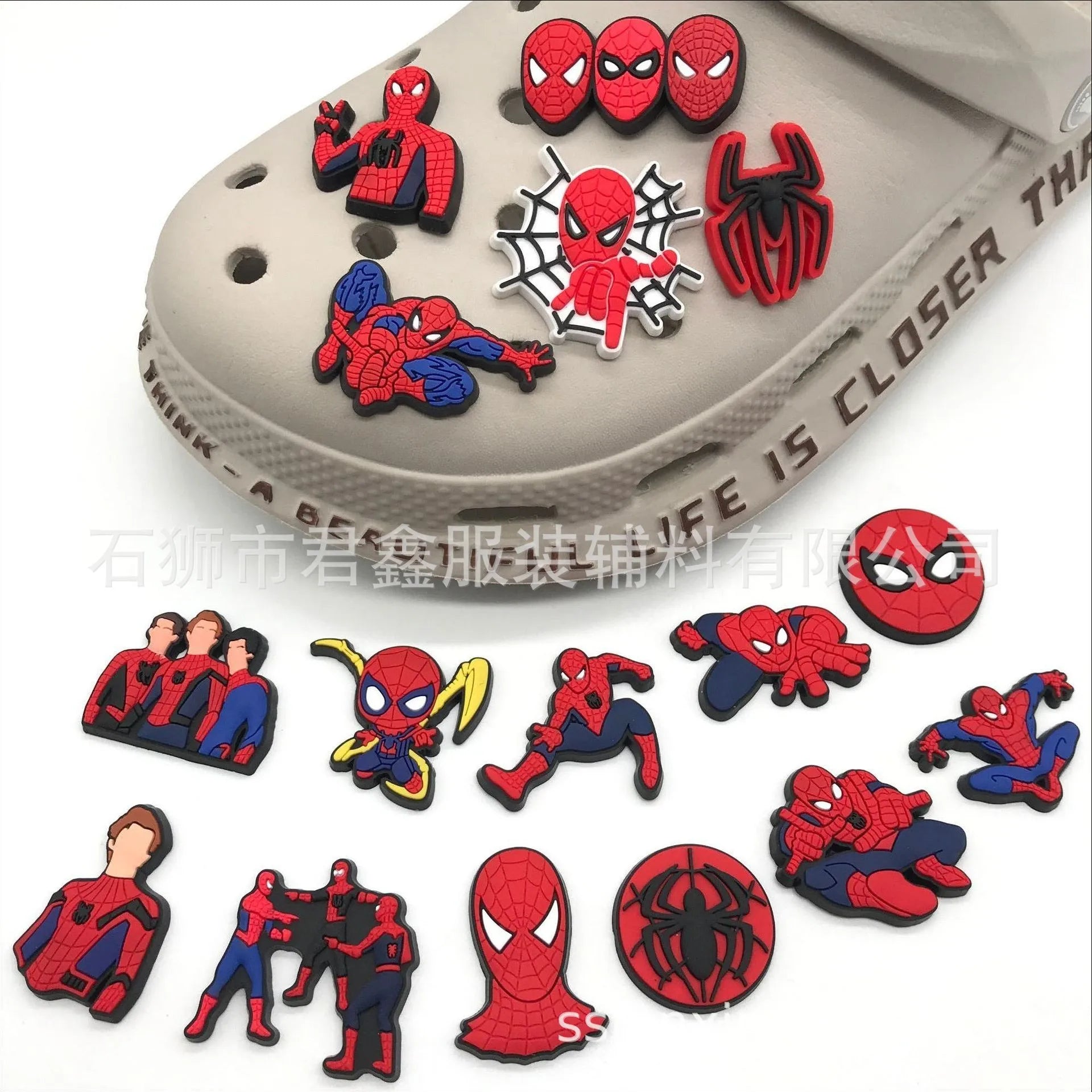 Single Sale 1pcs Spiderman PVC DIY Shoe Crocs Decorations Charms Accessories Slippers Decoration Buckle Wholesale Kid Boy Gifts