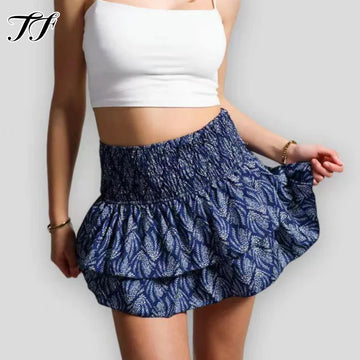 Ruffle Edge Printed Skirt Women Fashion New Floral Pleated Short Skirt Female Vacation Boho Miniskirt Sexy Girl Y2k Skirts Mujer