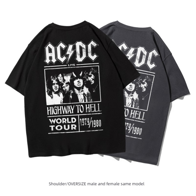 Heavy Ins Drop-Shoulder ACDC Rock Band Short-Sleeved T-shirt