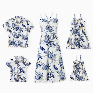 PatPat Family Matching Sets Plant Floral Shirt or Drawstring Front Halter Strap A-Line Dress