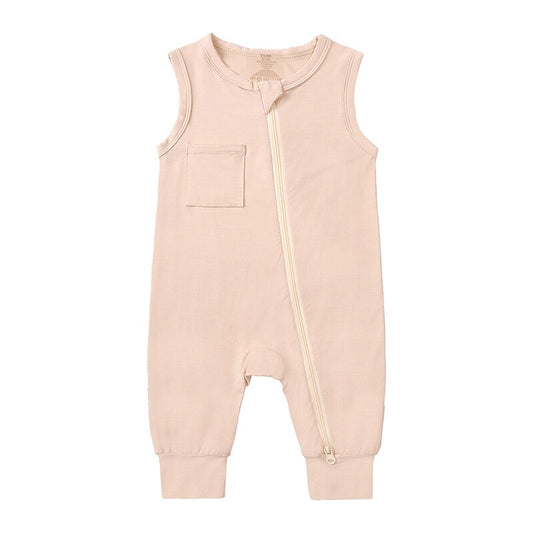 Newborn Baby Girls Boys Zipper Jumpsuit Bamboo Fibre Romper Infant Sleeveless One-Piece 0-18Months Toddler Summer Solid Clothes