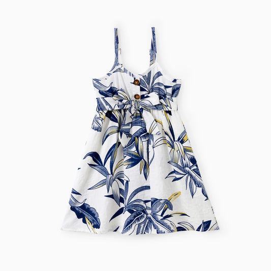 PatPat Family Matching Sets Plant Floral Shirt or Drawstring Front Halter Strap A-Line Dress