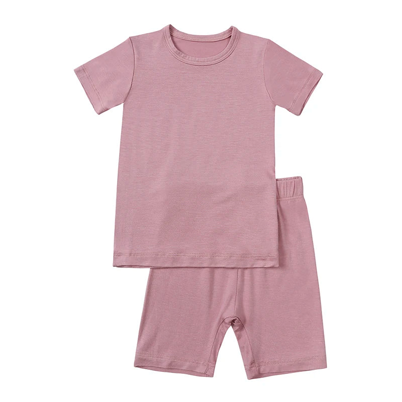 2025 Bamboo Fiber Toddler Kids Pajamas Clothes Solid Hight Elasticity Breathable Sleepwear Set For 9M-7T Boy Girl Loungewear