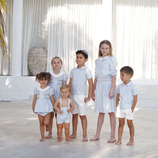 Smocked Summer Heirloom Striped Collection Family Matching Girls Handmade Smocked Dress Cute Baby Gilrl Set Boys Family Matching Clothing