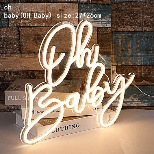 Oh Baby Neon Sign Light for Party Decor 43*31 cm Happy Birthday Wedding Transparent Acrylic Custom Neon Light Sign