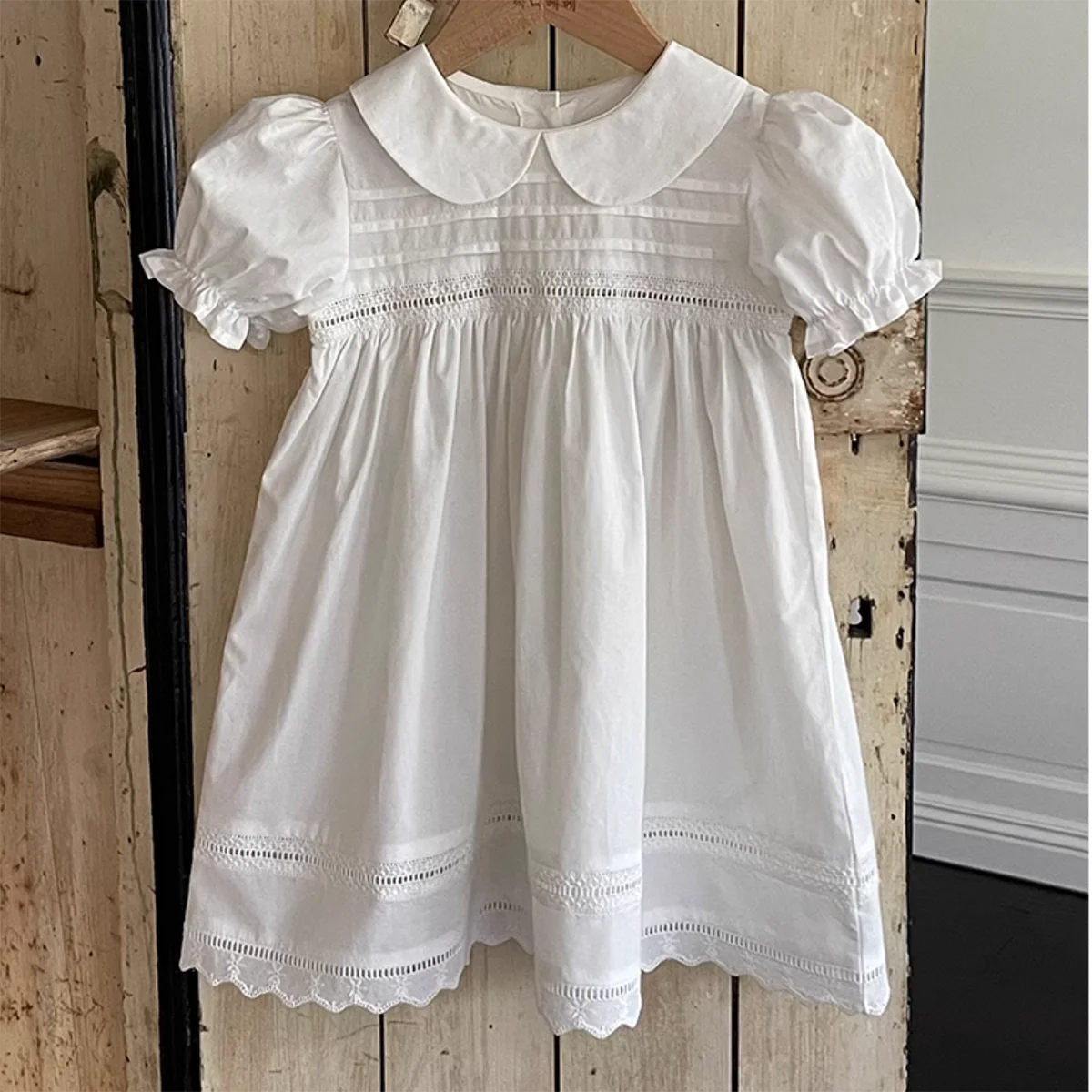 Children's Dress Summer Casual Dress for Girls Pastoral Style Embroidery Flower Peter Collar Princess Dress Toddler Girl Dress