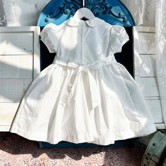 Smocked Handmade Heirloom White Dress with Shorts Kids Baby Smocked Clothes Children Birthday Baptism Frock Matching