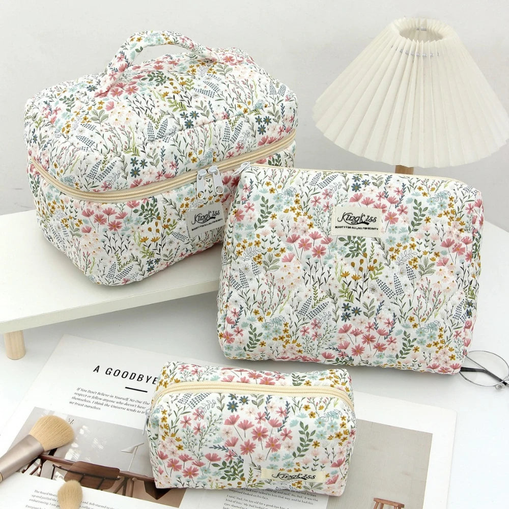 Flower Print Women Fashion Cosmetic Bag Large Capacity Travel Organizer Makeup Toiletry Pouch Handbag Portable Ladies Tote Bag