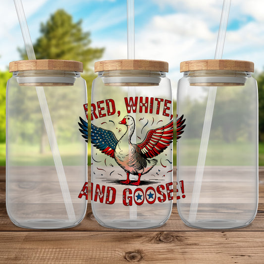 Red White and Goose Design Glass Jar product