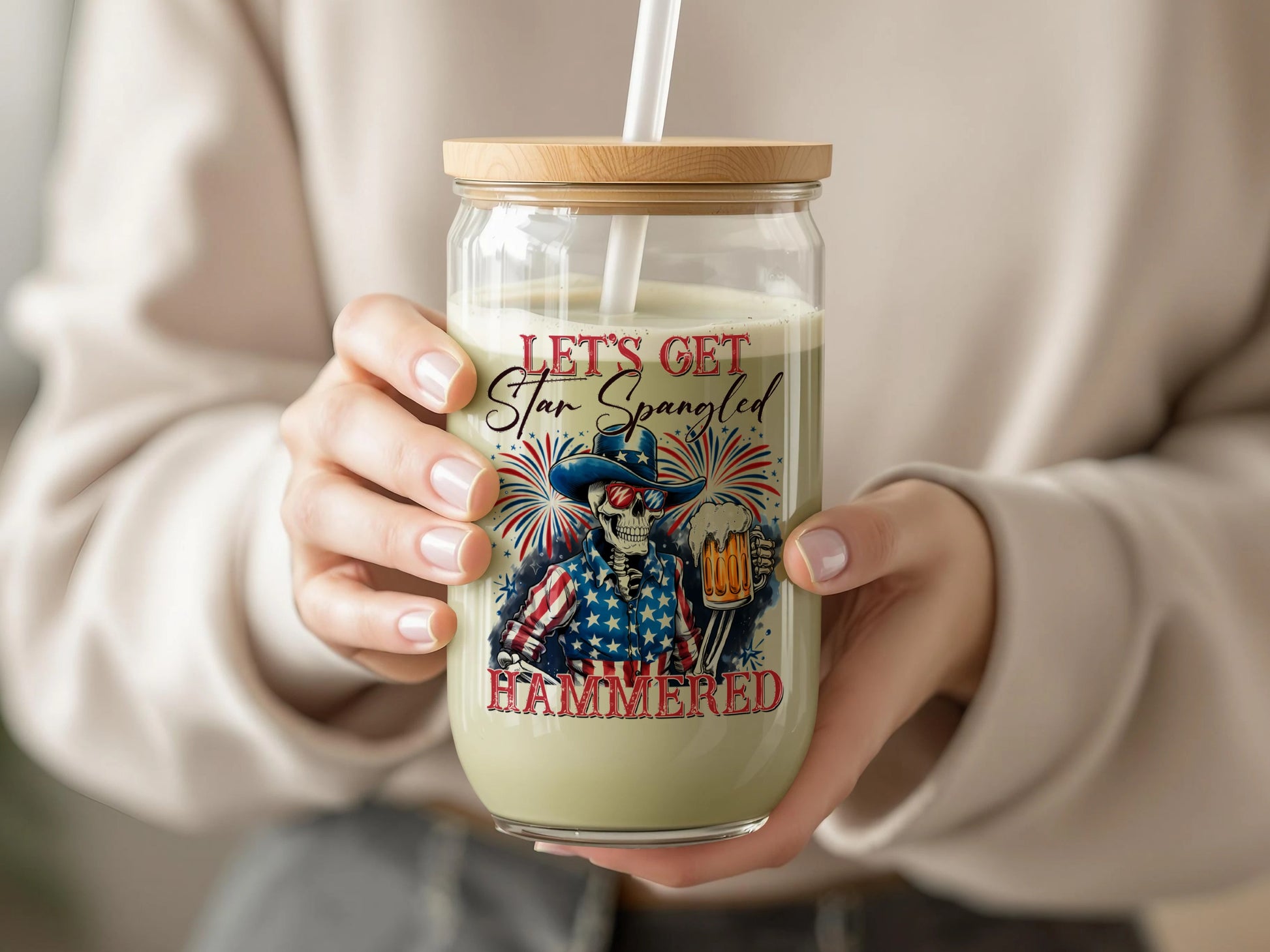 Let's Get Star Spangled Hammered Glass Jar product