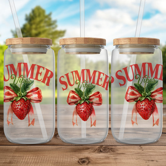 Summer Vibes Strawberry Print Glass Jar Product