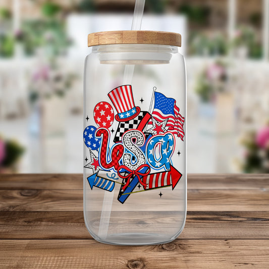 Patriotic Themed USA Design Clear Tumbler Beverage Product