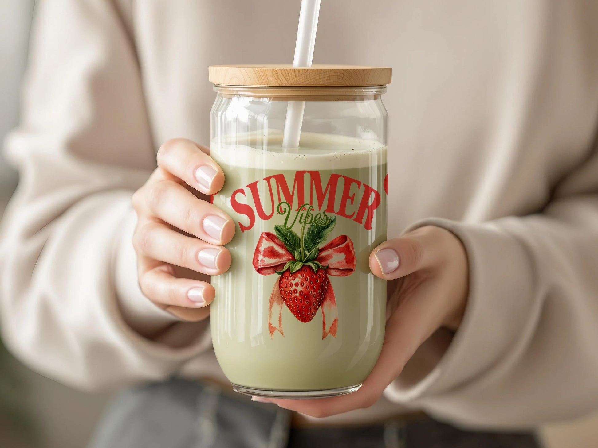 Summer Vibes Strawberry Print Glass Tumbler product type