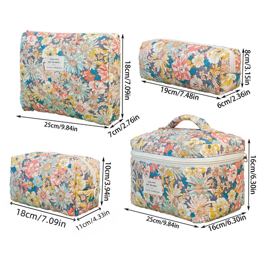 Floral Pattern Large Capacity Travel Cosmetic Bag - Portable Polyester Makeup Organizer with Zipper Closure, Mixed Colors (Pink, Blue, Yellow, Green), Adult Toiletry and Skincare Storage Solution, Makeup Pouch
